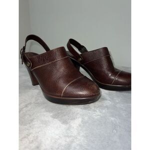 Women’s Brown Pebble Leather Slingback Pump Heel 9.5